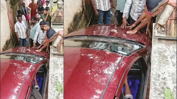 கூகுள் மேப் காட்டிய குறுகிய தெருவுக்குள் சிக்கிய கார்: பொதுமக்கள் உதவியால் மீட்கப்பட்ட 4 இளைஞர்கள்!