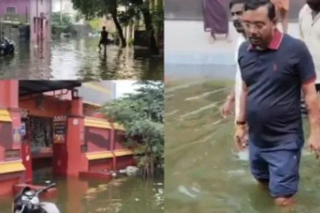 கோவையில் குடியிருப்புகளைச் சூழ்ந்த மழைநீர்! நேரில் ஆய்வு செய்த அமைச்சர்!