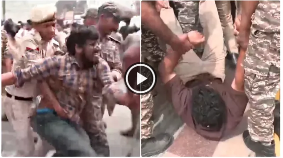டெல்லியில் தேர்தல் ஆணையருக்கு எதிராகப் போராட்டம்! போராட்டக்காரர்களைக் குண்டுக்கட்டாகத் தூக்கிச் சென்ற போலீசார்!